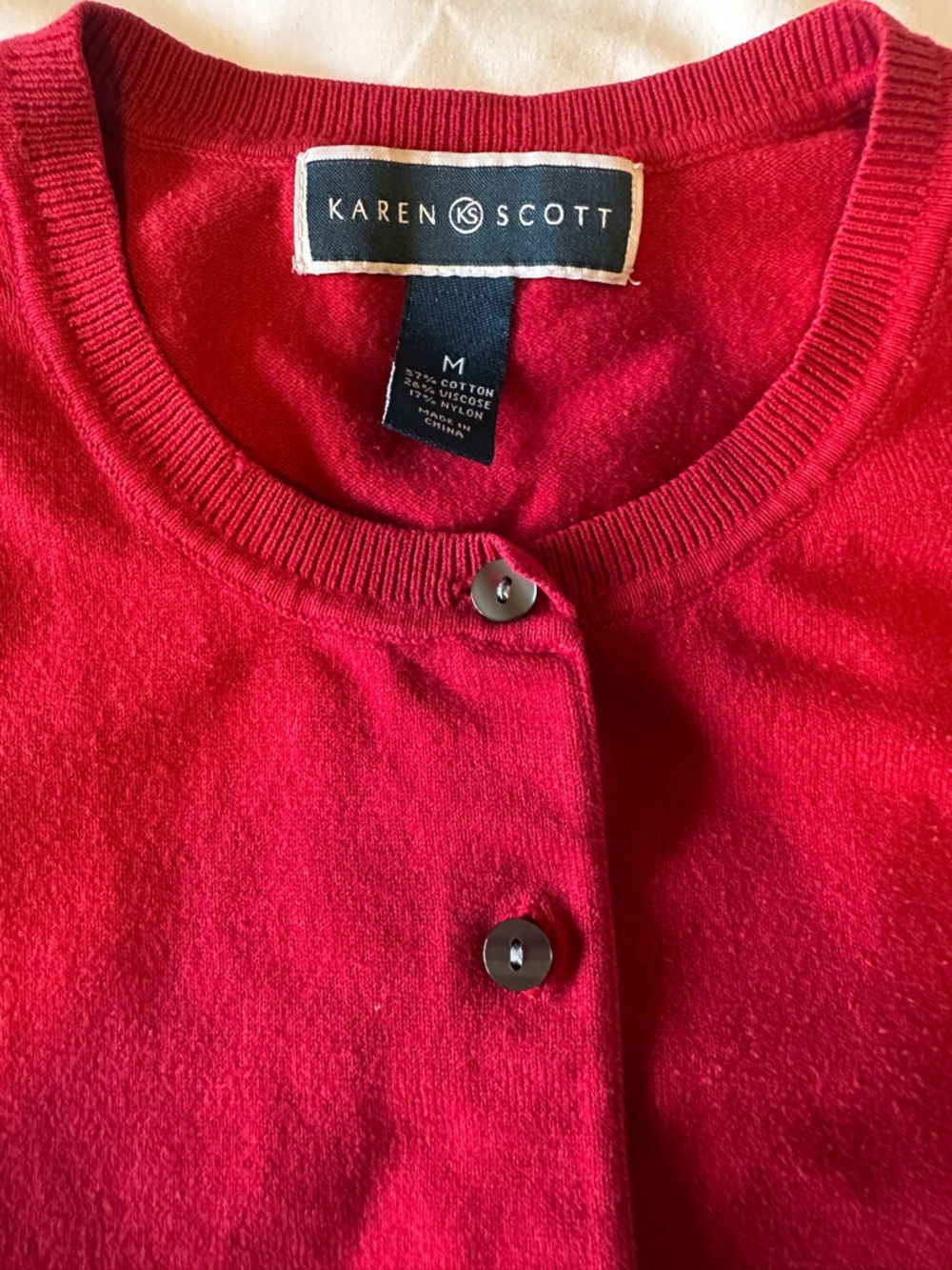 Karen Scott Bright Red Crewneck Cardigan